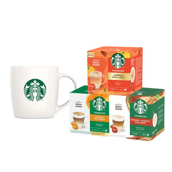 Zestaw kaw biały Starbucks z kubkiem