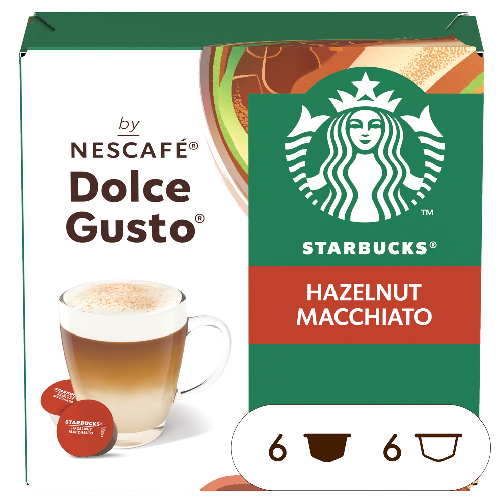 Widok z przodu pudełka Starbucks® Hazelnut Macchiato Widok z przodu pudełka Starbucks® Hazelnut Macchiato